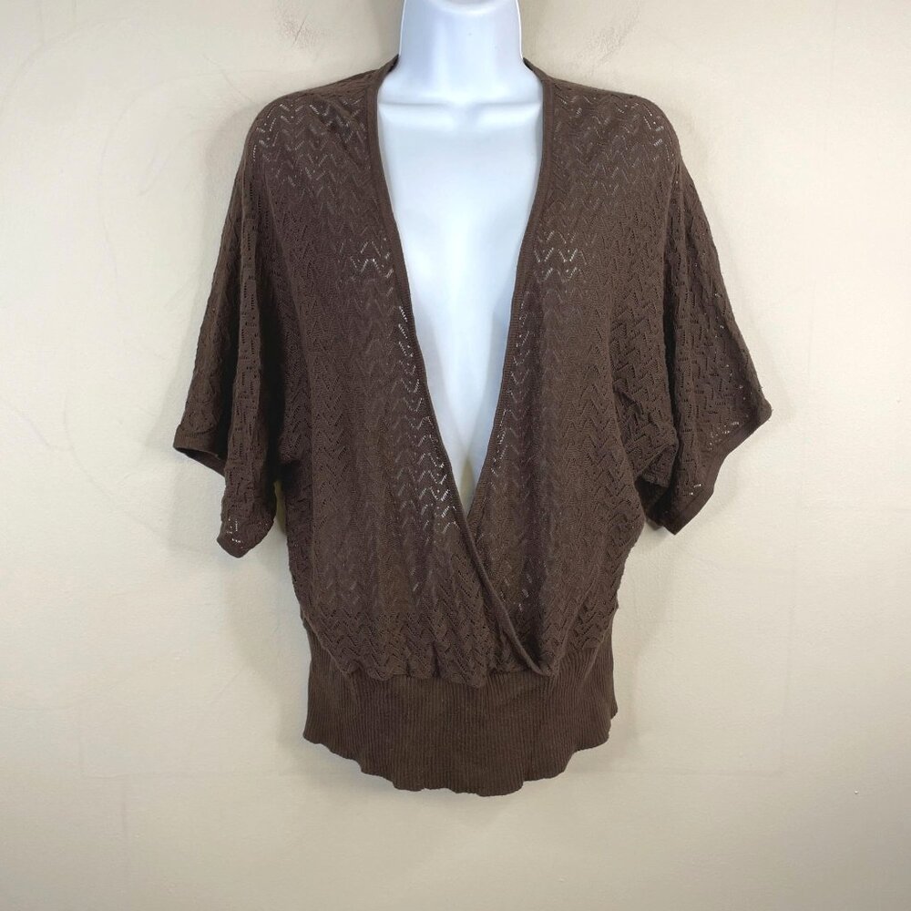 VTGâ 90s ANA Crochet Faux Wrap Sweater Womens Size L Mocha Brown Boho Layering